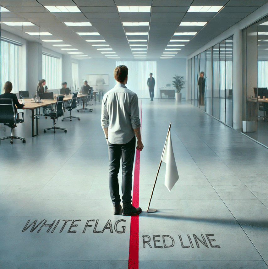 Une personne qui a du mal a faire se faire respecter dans le monde professionnel (red line), et qui a besoin d'un coaching transformationnel pour retrouver le plaisir au travail